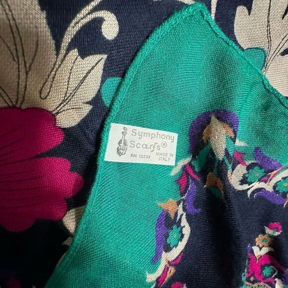 Vintage Symphony Scarf, Kaleidoscope floral design Italian Rayon Square Scarf - Picture 8 of 9